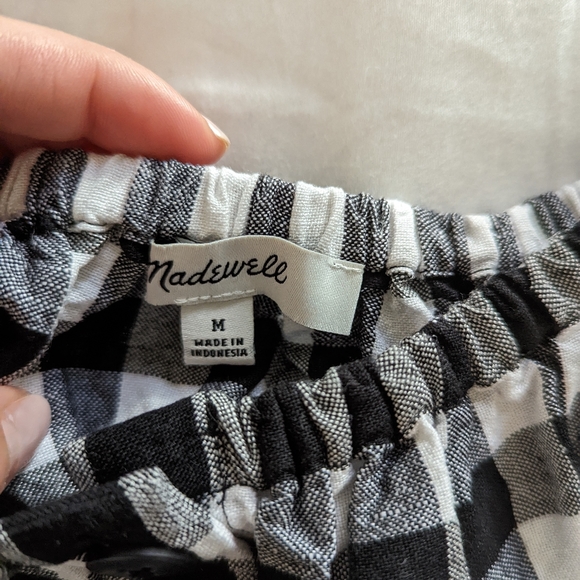 Madewell Linen Blend Puff Sleeve Button Front Crop Top in Gingham Check - Picture 8 of 8